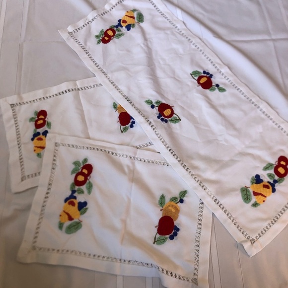 Embroidered Fruit Table Runner and Placemats - Picture 3 of 16